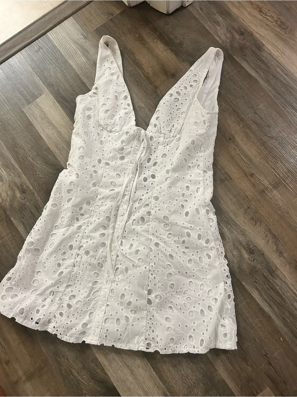 White Eyelet V-Neck Mini Dress